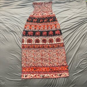 Printed Strapless Maxi Dress